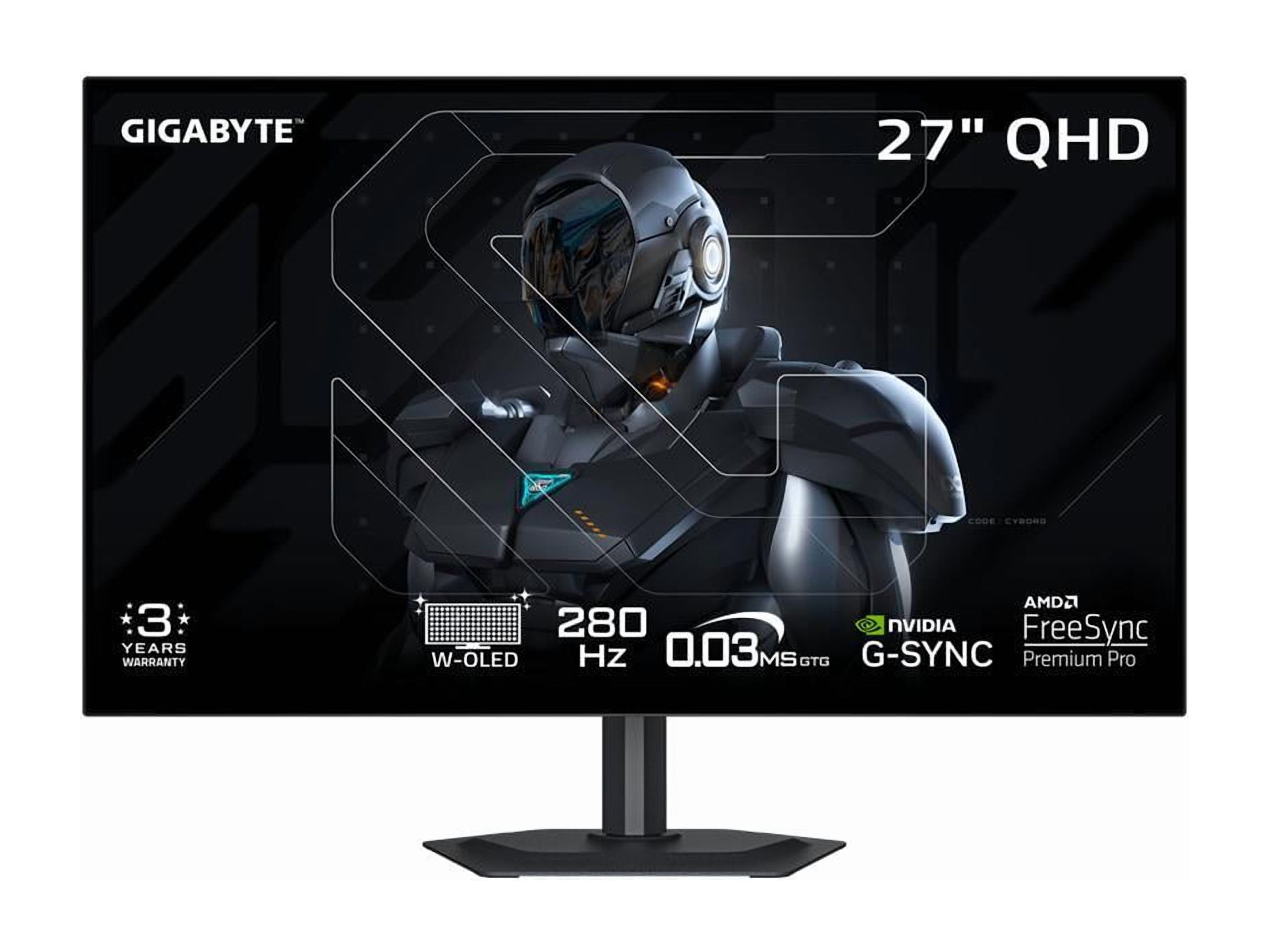GIGABYTE MO27Q28G 27" W-OLED Gaming Monitor QHD 2560x1440 280Hz 0.03ms GTG - AMD FreeSync Premium Pro, G-SYNC Compatible - Type-C KVM - HDMI, DP, Type-C Height and Tilt Adjustable - Black