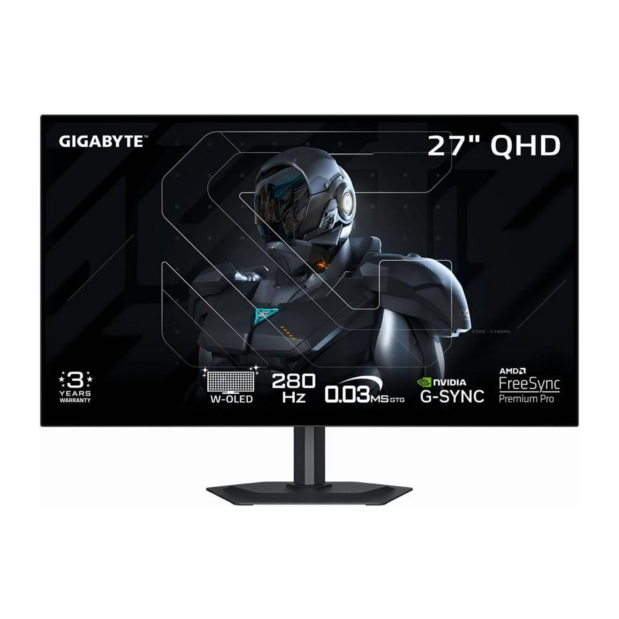 GIGABYTE MO27Q28G 27" W-OLED Gaming Monitor QHD 2560x1440 280Hz 0.03ms GTG - AMD FreeSync Premium Pro, G-SYNC Compatible - Type-C KVM - HDMI, DP, Type-C Height and Tilt Adjustable - Black