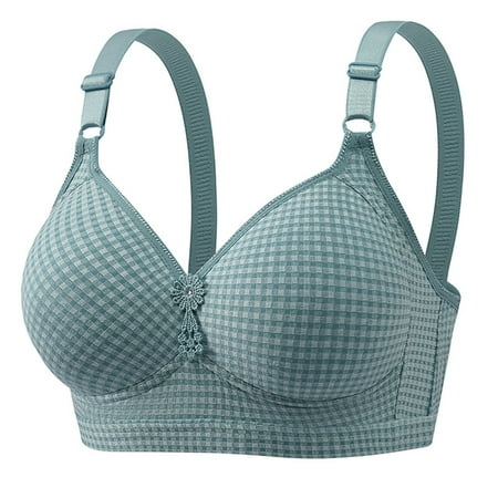 Rlmidhb Women s T-Shirt Bra Lightweight Bras Plaid Print 3 Hook Thin Soft Everyday Bras Blue