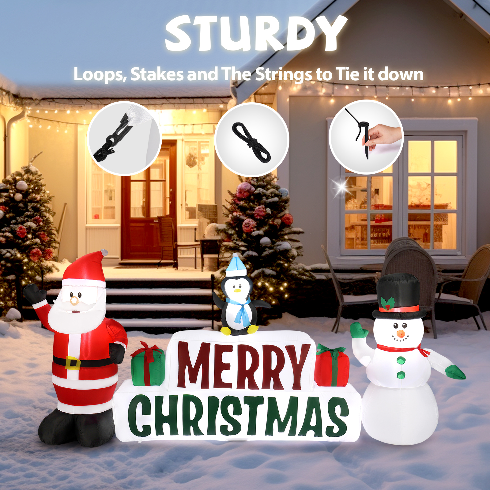 Christmas Inflatable Santa and Snowman Holding Merry Christmas Sign