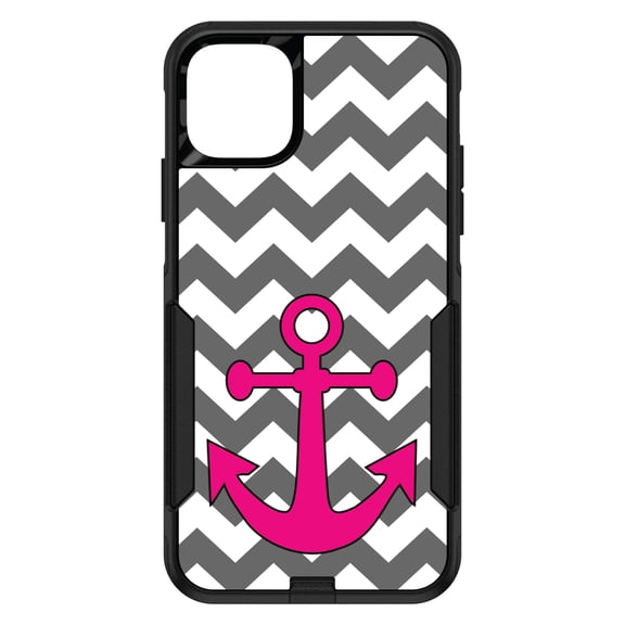 DistinctInk Custom SKIN / DECAL compatible with OtterBox Commuter for iPhone 11 Pro MAX (6.5" Screen) - Grey White Pink Chevron Anchor - Nautical Chevron Anchor Design