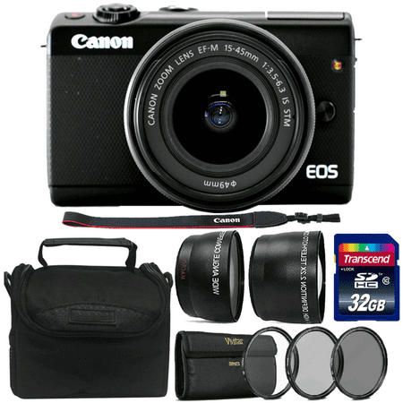 Canon EOS M100 Mirrorless Camera with EF-M 15-45mm f/3.5-6.3 IS STM Lens Black and 32GB Complete Accessory (Best Pentax Mirrorless Camera)