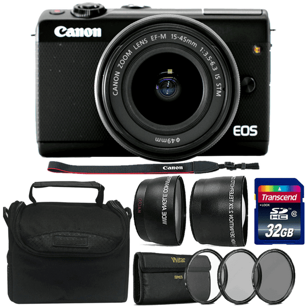 Canon Eos M100 Mirrorless Camera With Ef M 15 45mm F 3 5 6 3 Is Stm Lens Black And 32gb Complete Accessory Kit Walmart Com Walmart Com