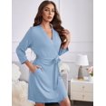 thumbnail image 2 of Ekouaer Women‘s Robes Lightweight 3/4 Sleeve Short Knit Bathrobe Soft Knee Length Sleepwear Robes with Pockets, 2 of 6