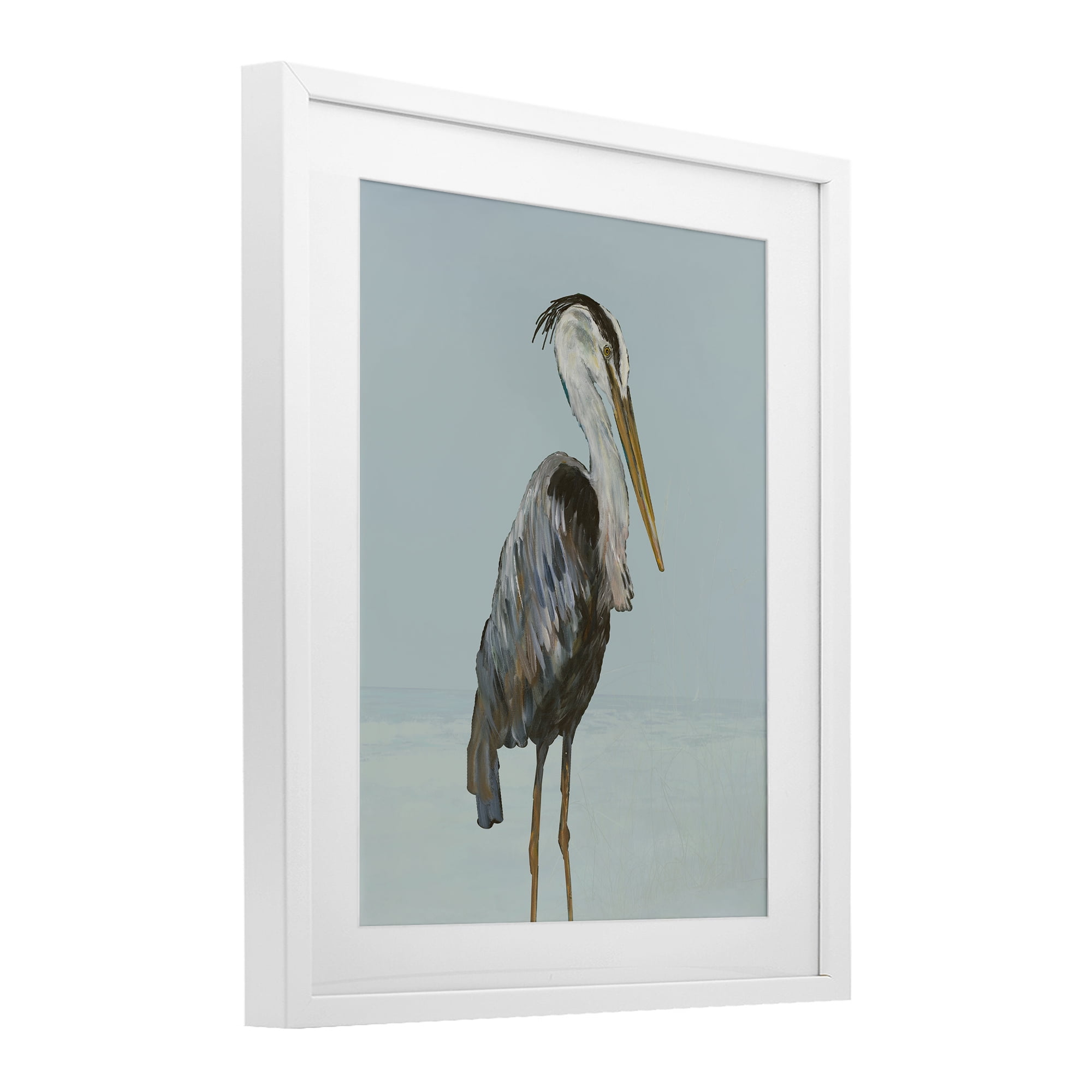 Stupell Industries Coastal Pelican Muted Blue White Framed Print Under Glass, design by Julie DeRice