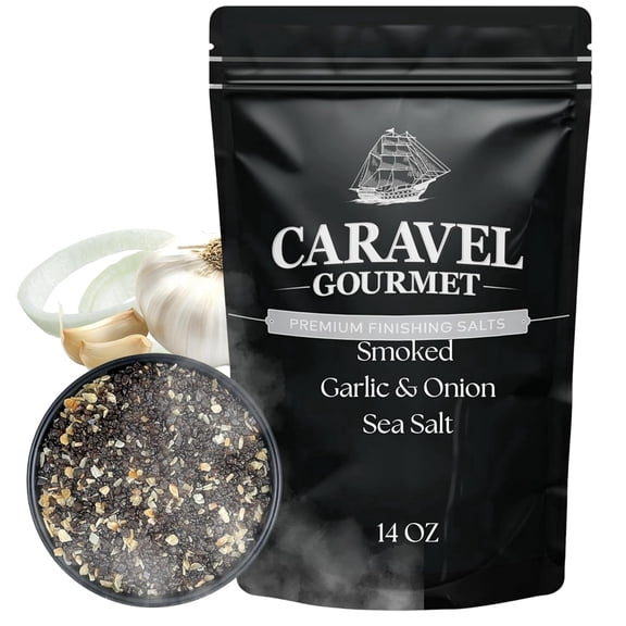 Caravel Gourmet Smoked Garlic & Onion Sea Salt with Umami Flavor, Seasoning for Finishing & Grilling, 14 oz Refill Pouch