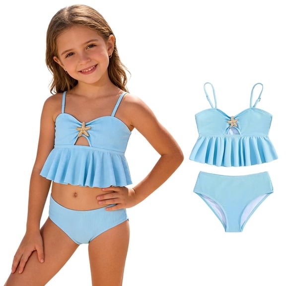 Girl Swimsuit Adjustable Strap Ruffled Swimsuits Girls 2 Piece Bikini Sets Girl Swimsuit Size 5-6 Years