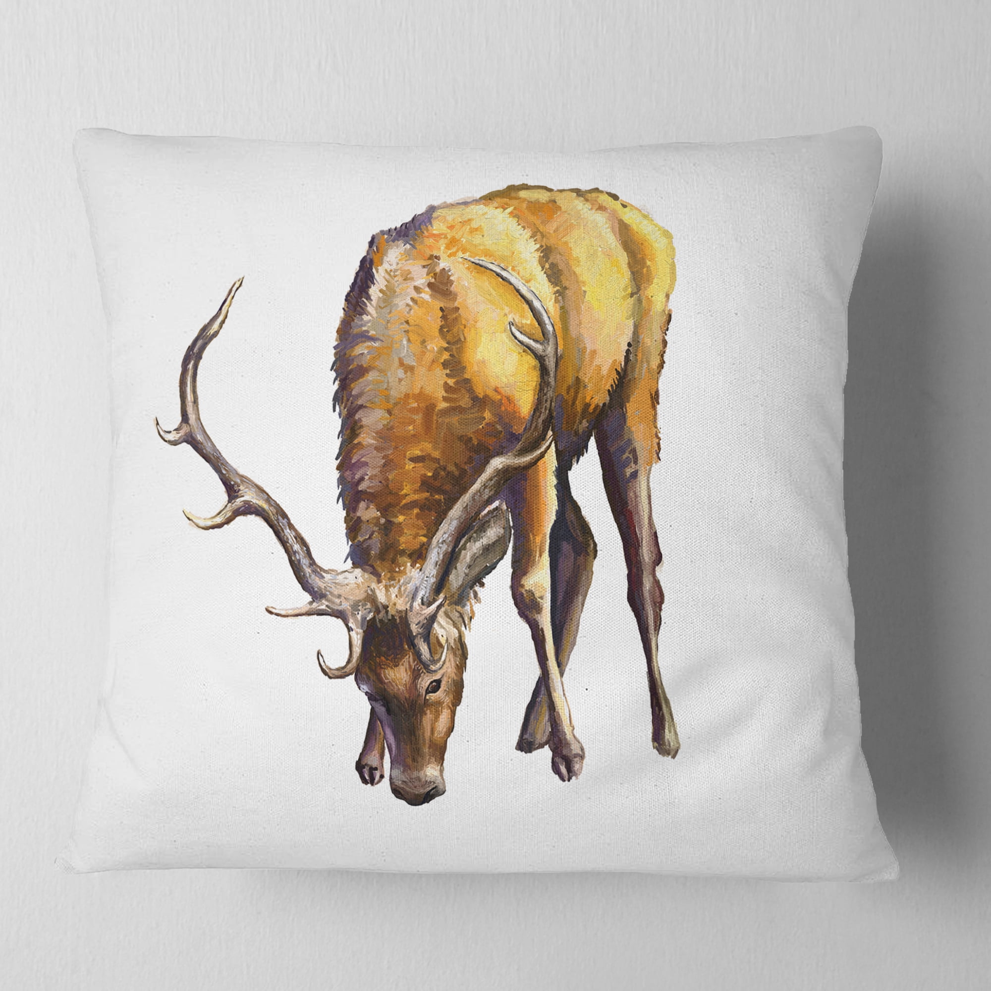 Designart Male Deer Illustration Art - Animal Throw Pillow - 16x16