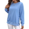 thumbnail image 2 of Female Oversized Sweatshirts Long Sleeve Hoodies Shirts Fall Side Slit Pullover Top Teen Outfits Blue L, 2 of 10