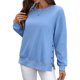 thumbnail image 2 of Sudaderas de Gran Tamaño para Mujer, Sudaderas de Larga, Camisetas con Abertura Lateral, Tops, Conjuntos para Adolescentes. Azul M, 2 of 10