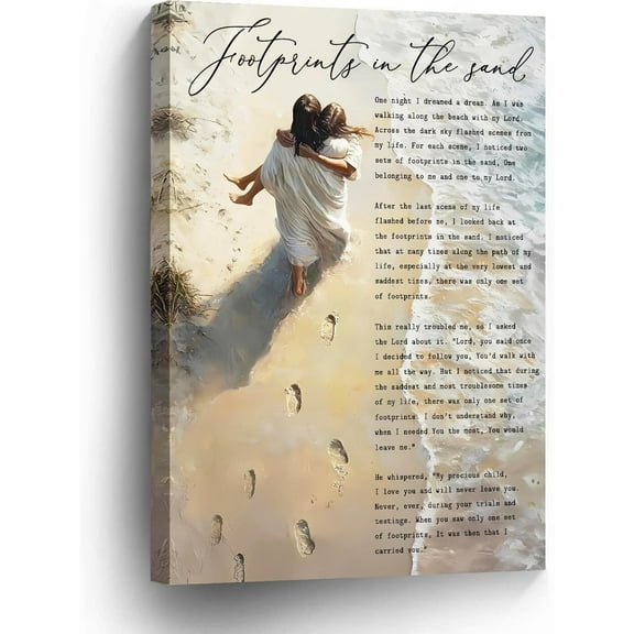 Footprints in the Sand Wall Art Jesus Christian Poster Inspirational Canvas Poem Poster Religious Home Decor poster