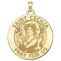 Saint Cecilia Round Religious Medal (Singing) - - 1 Inch Size of a Quarter -Solid 14K Yellow Gold