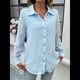 thumbnail image 4 of Camisas de Mujer con Botones, Larga, Cuello en V, Estilo Informal de Negocios, Blusas Lisas. Azul S, 4 of 10