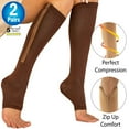 thumbnail image 1 of HAOAN Zipper Compression Socks - Open Toe Knee High Graduated Pressure Support Hose for Improved Leg Circulation - Unisex - Brown Regular Size -  (2 Pairs), 1 of 8