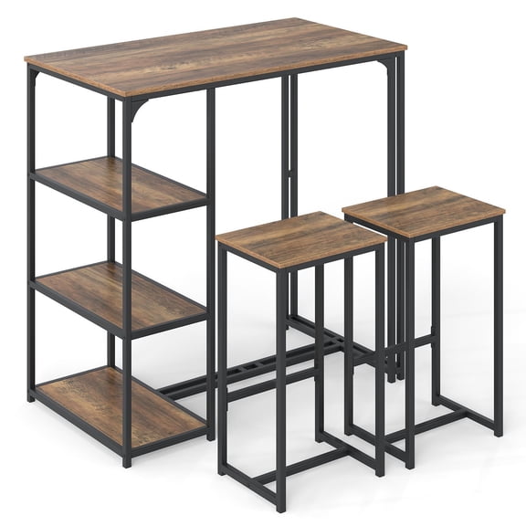 Kadyn 3-Piece Dining Sets with Height Dining Table and 2 Stools, Table Sets for Dining Room, Living Room, Restaurant, Rustic Brown