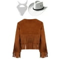 thumbnail image 6 of iiniim Girls Cowboy Cowgirl Halloween Costume Wild Western Sheriff Tassels Fringe Coat with Bandana Hat Outfits Brown&White 10, 6 of 7
