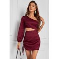 thumbnail image 4 of ABPHQTO Minivestido de mujer con un hombro descubierto y estampado de leopardo rojo vino, 4 of 5