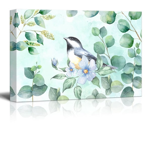 wall26 - Canvas Wall Art - Watercolor Style Painting with Bird and Leaves - Giclee Print Gallery Wrap Modern Home Art Ready to Hang - 32x48 inches