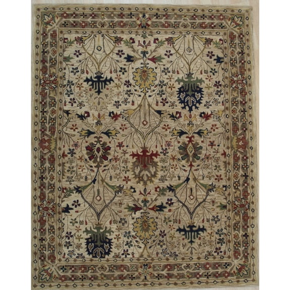 EORC Ivory Hand-Tufted Wool Traditional Morris Rug, 7'9 x 9'9-Color:Ivory,Material:Wool