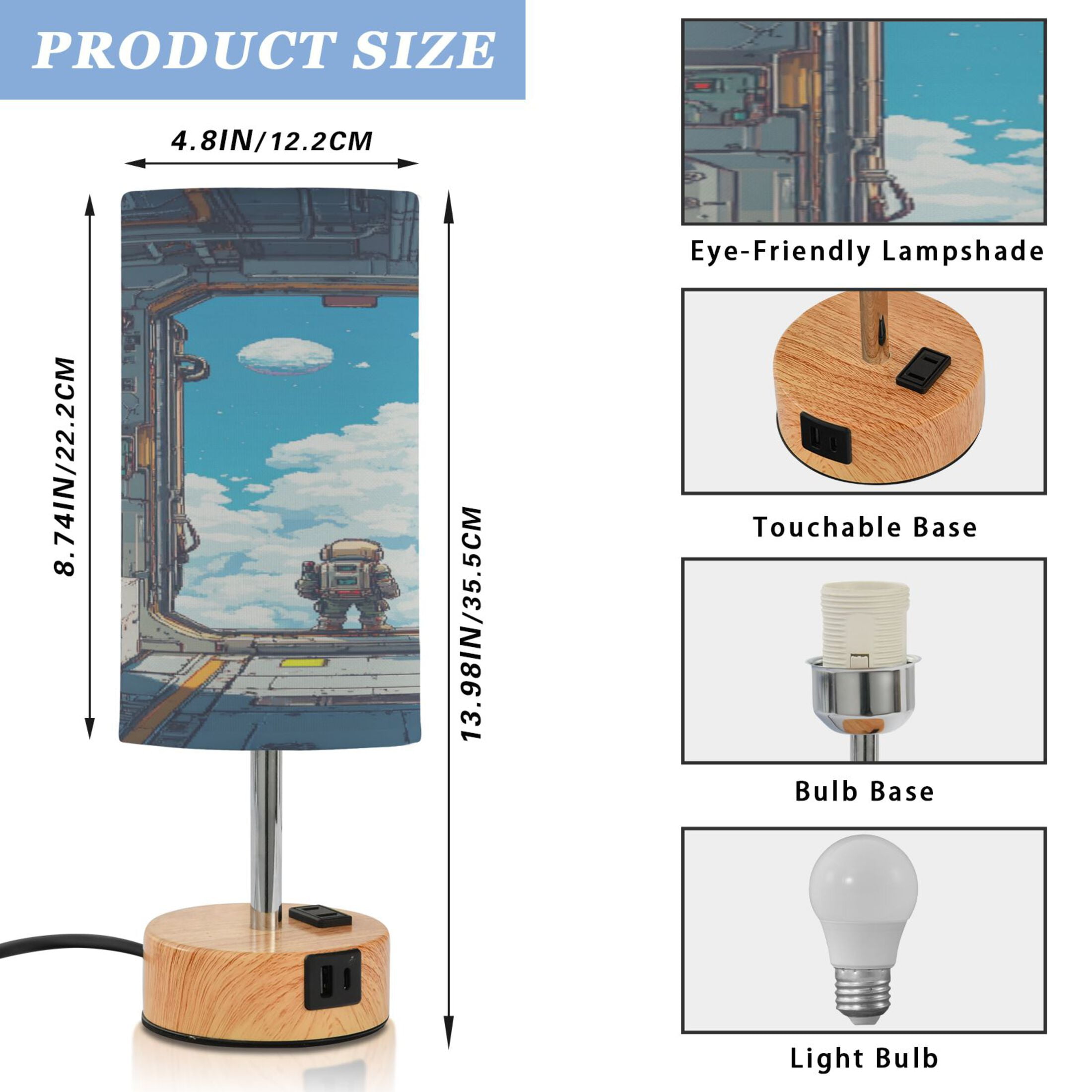 Touch-Control 3-Color Desk Lamp with Plug – Energy-Saving LED + 3 Simultaneous Charging Ports A Space Station
