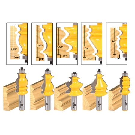 

Yonico 5 Bit Casing & Base Molding Router Bit Set - 1/2 Shank - 16501