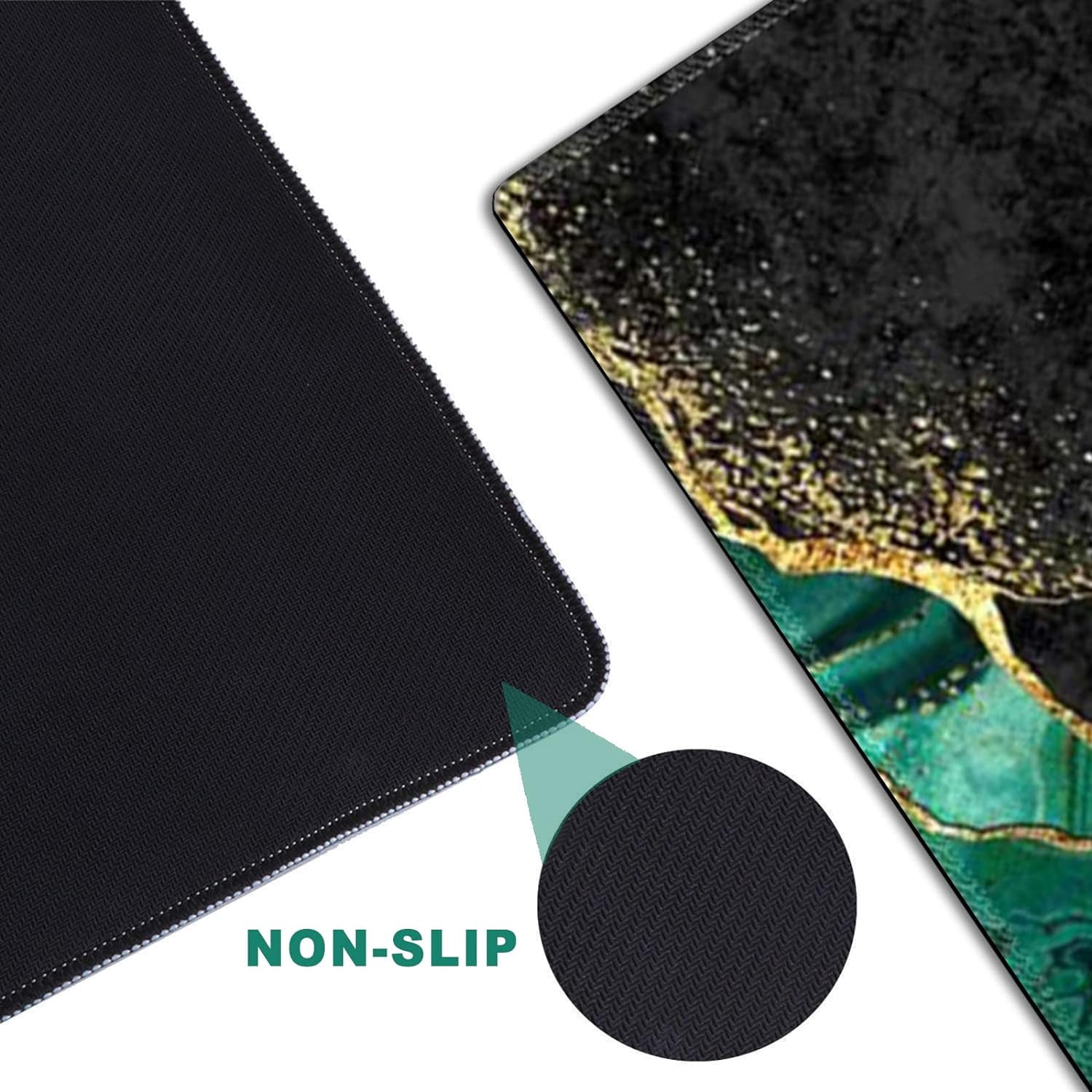 Large Gaming Mouse Pad Extended Desk Pad XL Keyboard Mat Long Mousepad Decor Writing Pad 31.5x11.8inch Non Slip Rubber Base with Stitched Edges for Work, Game -Emerald Marble