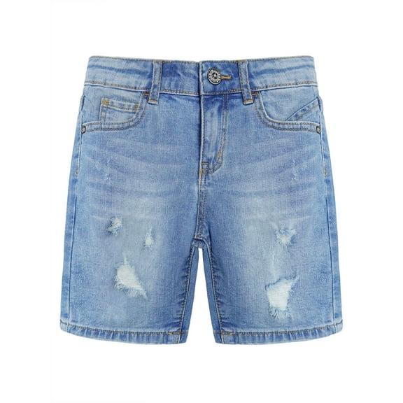 KIDSCOOL SPACE Little Girls Boys Jeans Shorts,Ripped Cute Dinosaur Embroidered Summer Denim Pants,Blue,4-5 Years