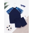 thumbnail image 4 of Yeahdor Boys Short Sleeve Printed Rash Guard Two Pieces Swimsuit Set Summer Beach Bathing Suit Navy Blue 6XL, 4 of 7
