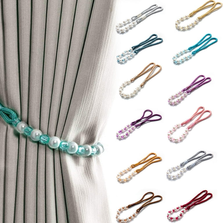 Visland 2 Pack Acrylic Pearl Curtain Tie Backs Hooks Elegant Beads Rope Straps Decorative Holdbacks Holders 29in Com