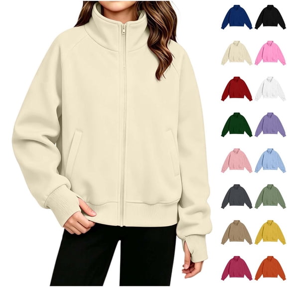 Xaqiouau Kids Zip Up Sweatshirt Full Zip Fleece Track Jackets Boys Girls Fall Fashion Outfits Winter Clothes with Pockets Kids Clothes
