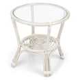 thumbnail image 3 of Leo Round Coffee Table w/ Glass Top Natural Rattan Wicker ECO Handmade, White Wash, 3 of 7