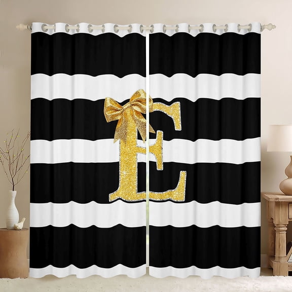 Erosebridal Cartoon Initial E Black Out Curtains for Girl, Stripes Lines Curtains Pack of 2 (42x63 Each)