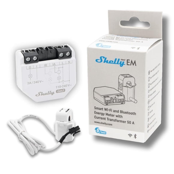 Medidor inteligente de energía Wi‑Fi Shelly EM Gen3 con pinza de 50 A