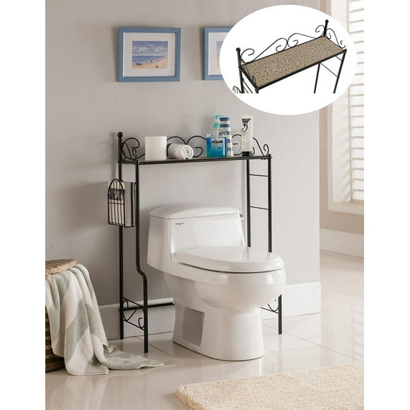 Black With Marble Top Metal Bathroom Free Standing Shelf & Storage Rack Stand Organizer