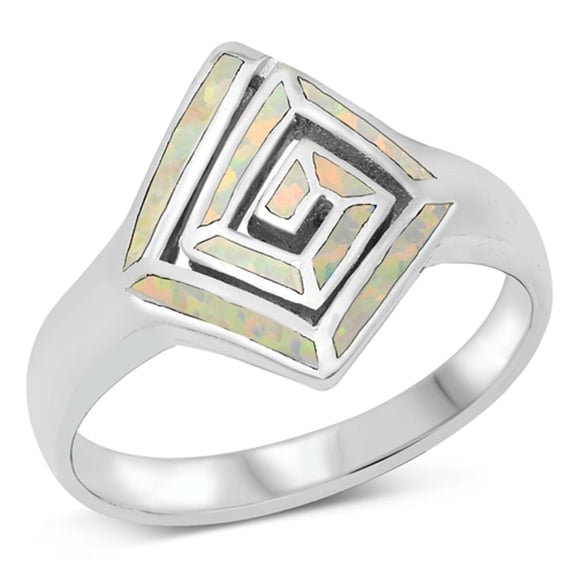 CHOOSE YOUR COLOR Aztec Mosaic Geometric Swirl Ring .925 Sterling Silver Band White CZ Female Size 6