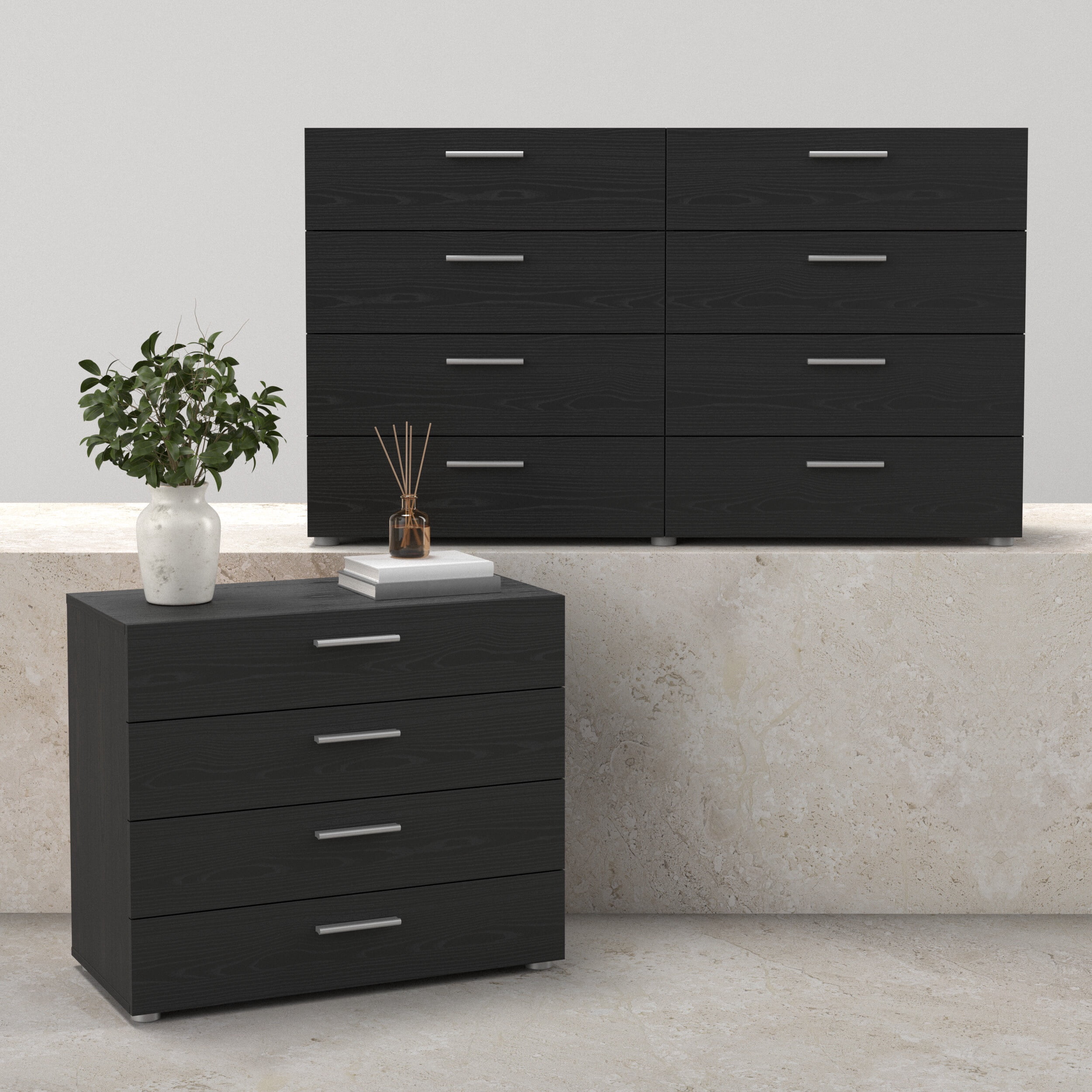 Tvilum Loft 2-Piece Bedroom Set with Dresser and Chest, Black Woodgrain
