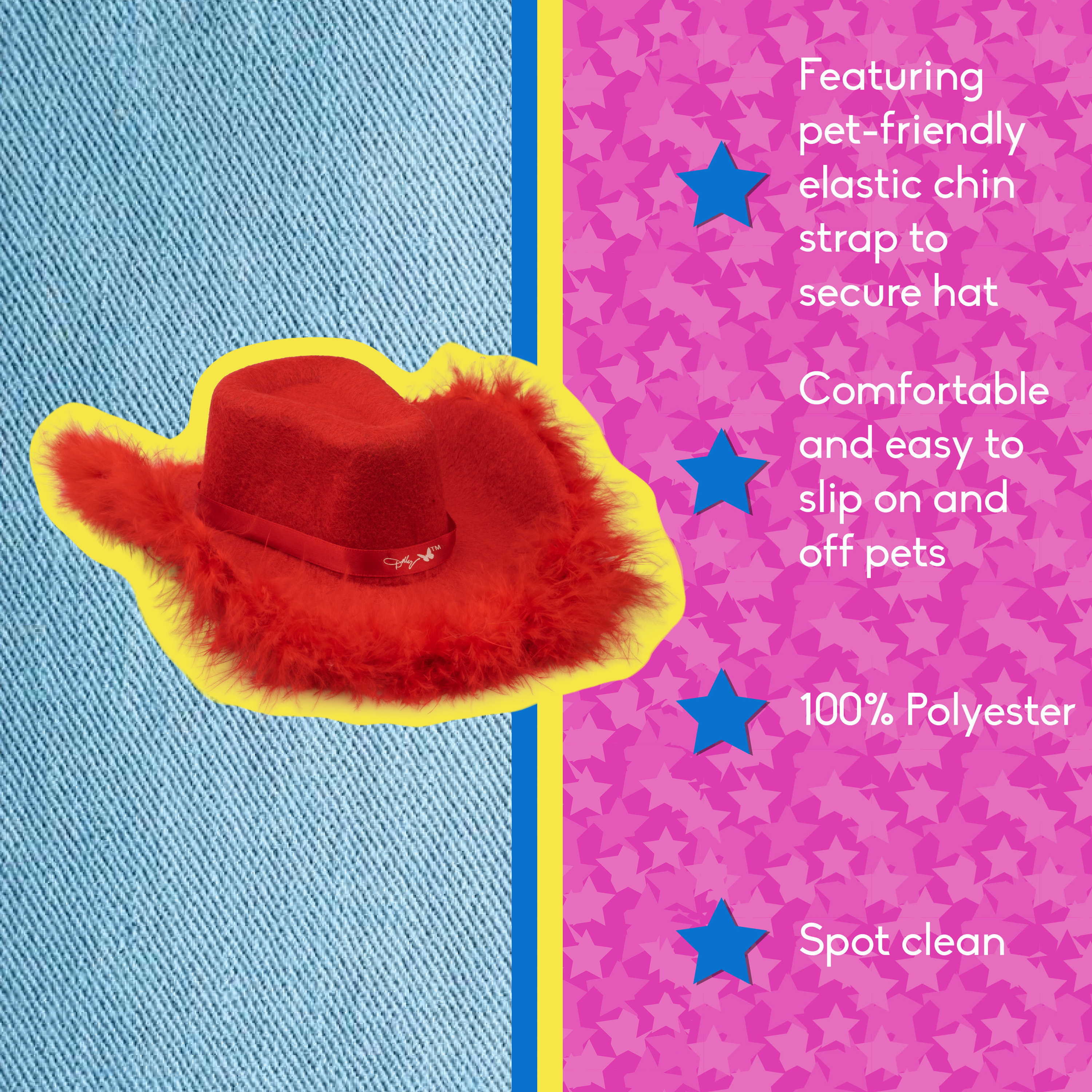 Doggy Parton, Dog Clothes, Fur Trimmed Cowboy Pet Hat, Red, L/XL