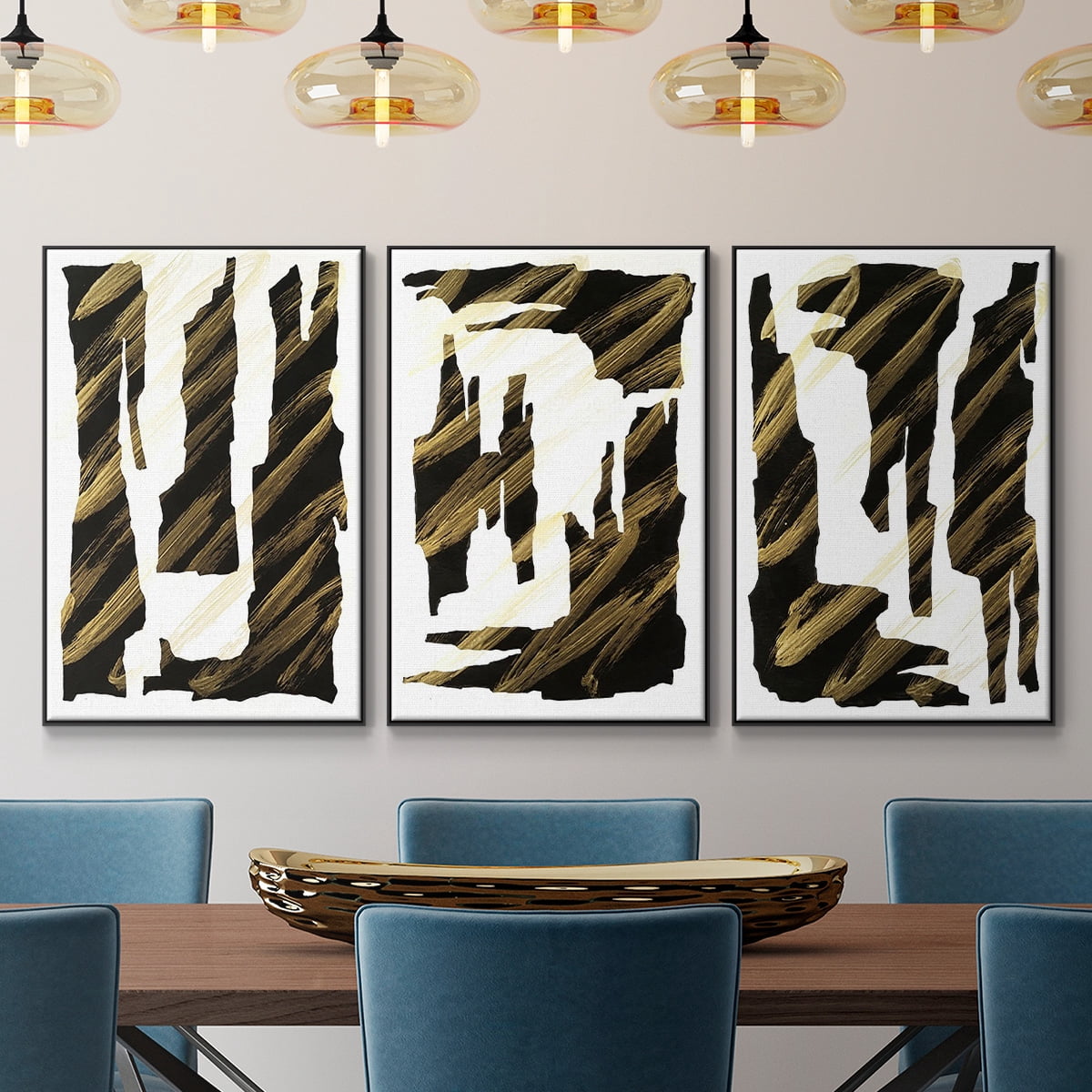 Onyx Obelisks I - Framed Premium Gallery Wrapped Canvas L Frame 3 Piece Set - Ready to Hang
