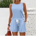 thumbnail image 5 of CIENVNSTG Two Piece Sets for Women Summer Fashion Casual Sleeveless Scoop Neck Tank Top Solid Color Sweatsuit with Pockets Light Blue 2XL, 5 of 6