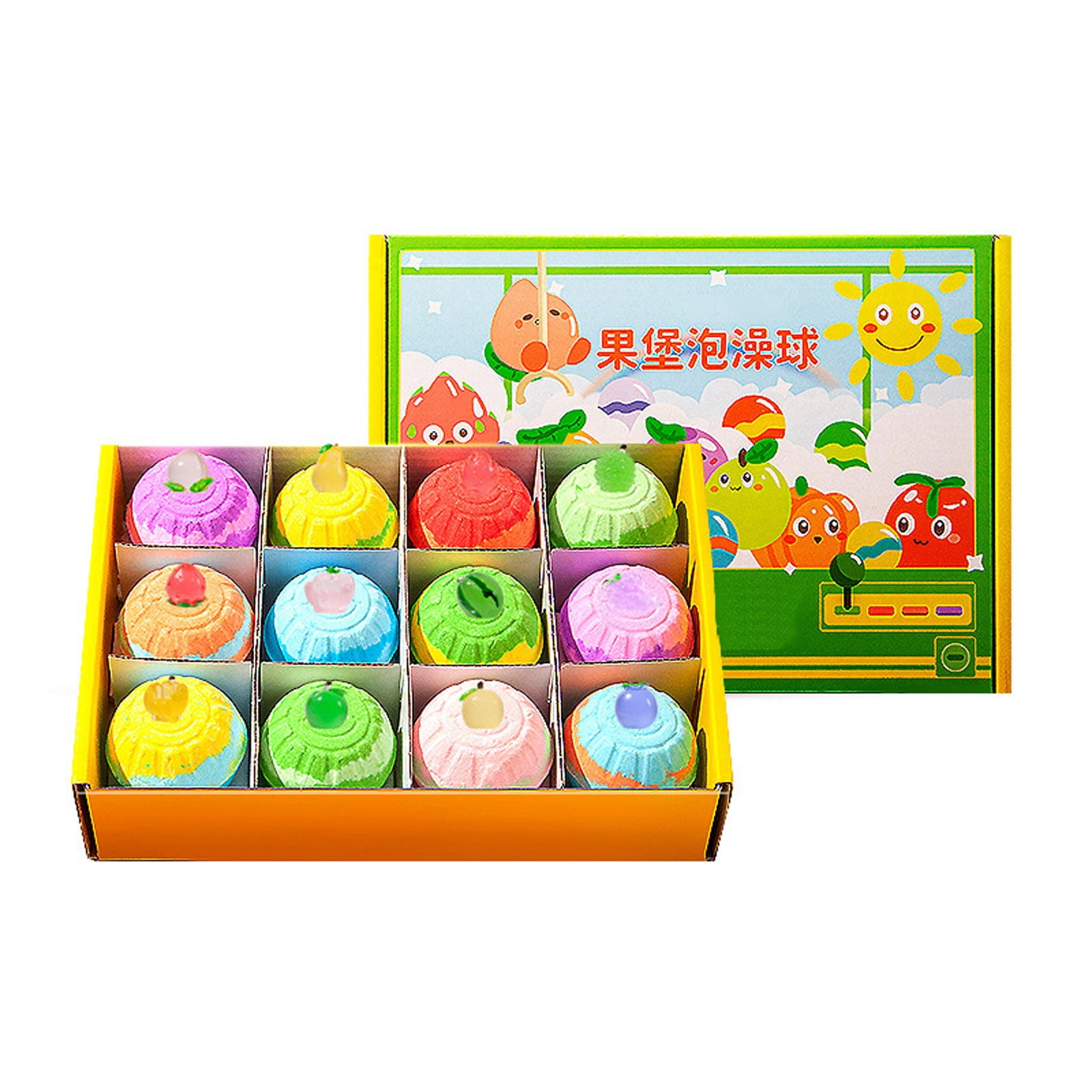 Kieccall 12 Pack Fruit Scent Bath Bomb Fizzy Bubble Balls For Home Spa Bathroom Aromatic Relaxation Body Cleansing Bath Use Gift
