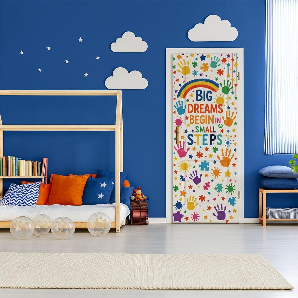 2 Sheet Watercolor Palm Print Removable Refrigerator Wraps Self-Adhesive Fridge Stickers Peel and Stick Vinyl Fridge Decals Sticker