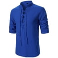 thumbnail image 2 of XIAOCHA Men's Lace Up Shirt Stand Collar Long Sleeve Top Breathable Medieval Casual Tee, 2 of 4