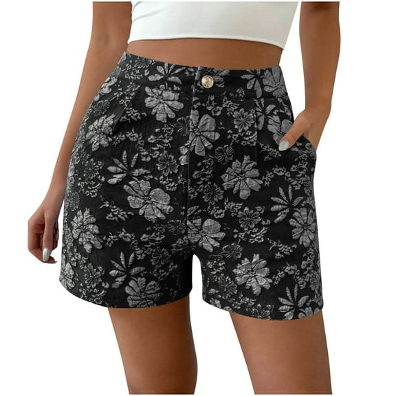 ZQUUVOU Women's Casual Shorts High-Waiste Button Shorts(Black,L)