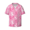 thumbnail image 2 of Lsque Breast Cancer Awareness (3) print Men's Cuban Collar Short Sleeve Shirt Summer Beachwear Casual Button Down Fashionable Vacation Leisure Shirt-XX-Large, 2 of 7