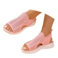 thumbnail image 3 of Huowey Wedge Sandals For Women Dressy Comfortable Summer Casual Hollow Knit Slingback Platform Sandals Open Toe Slip On Thicken Walking Shoes Beach Footwear,e-Pink,6.5, 3 of 9