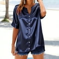 thumbnail image 2 of Fewfanhot Tops for Women Trendy Silk Satin Tops Dressy Casual Ruffle Short Sleeve Blouses Summer V Neck Pleated Button Down Shirts, 2 of 5