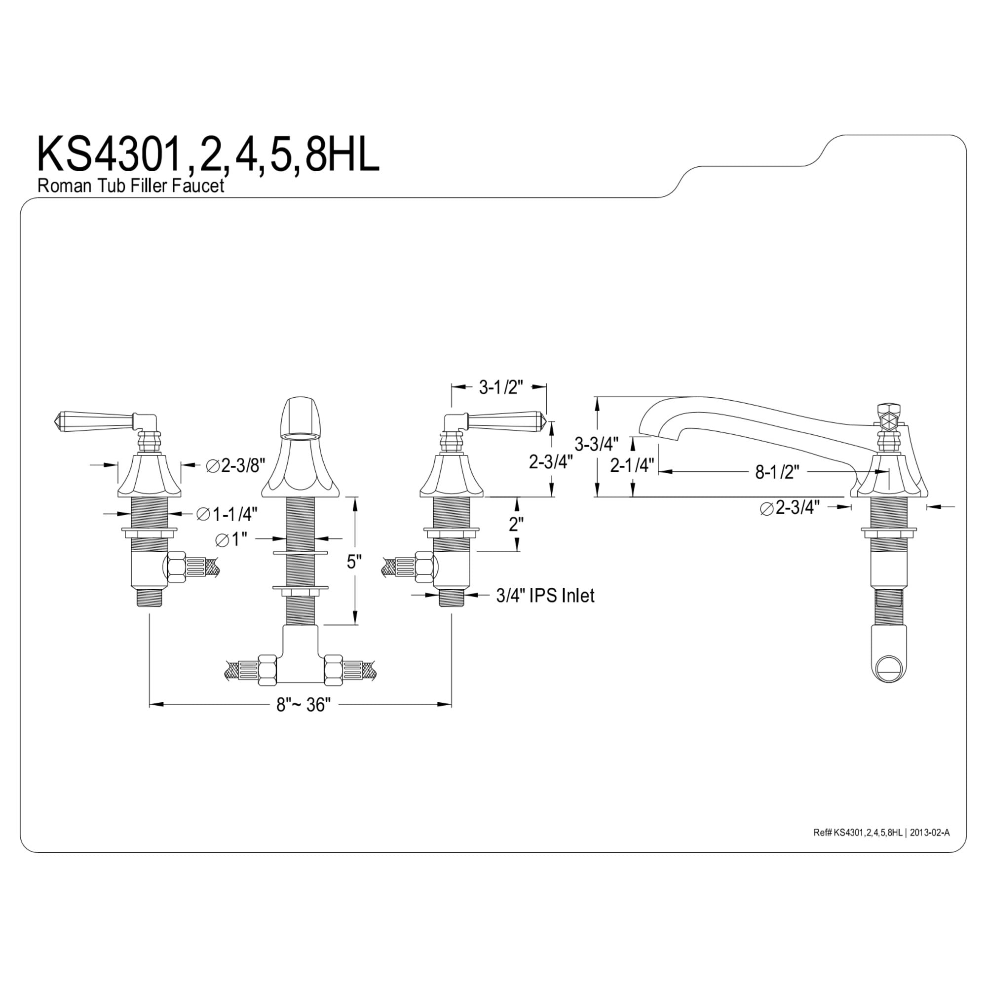 Kingston Brass KS4305HL Metropolitan Two-Handle Deck Mount Roman Tub Faucet, Oil Rubbed Bronze