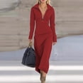 thumbnail image 2 of Kukoosong Women's Solid Color Long Sleeve Bodycon Tea Length Dress with Turndown Collar for Casual Fashion Home and Work Wear Dresses, 2 of 7
