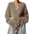 thumbnail image 2 of Fuzzy Cardigan Sweaters for Women V Neck Button Down Soft Knit Sweater Long Sleeve Cardigan Sweater Coat Khaki M, 2 of 9