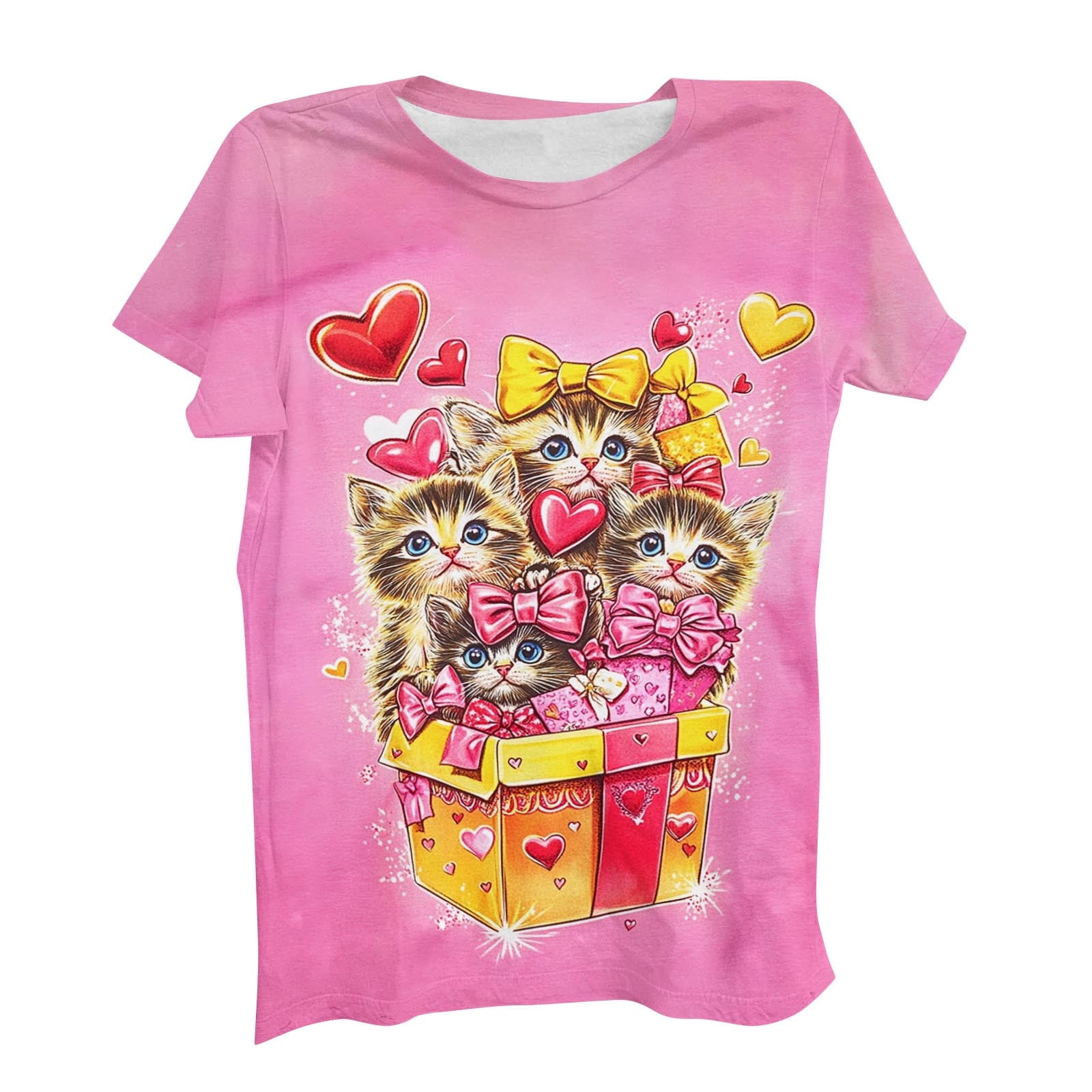 Zwiiyzr Womens Valentines Day Heart Print T-Shirt Short Sleeve
